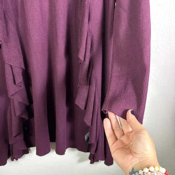 Lauren Ralph Lauren Sweater Ruffle Open Front Cardigan Maroon size M - Picture 5 of 8